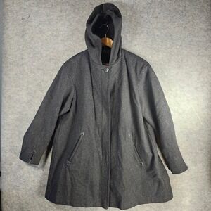 Vintage SM2 Women Charcoal Gray Hooded Wool Coat Size XL Neutral Classy Workwear